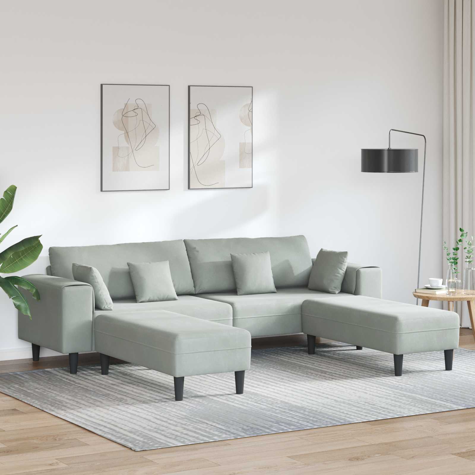Sofa 3 stk. Hellgrau Samt