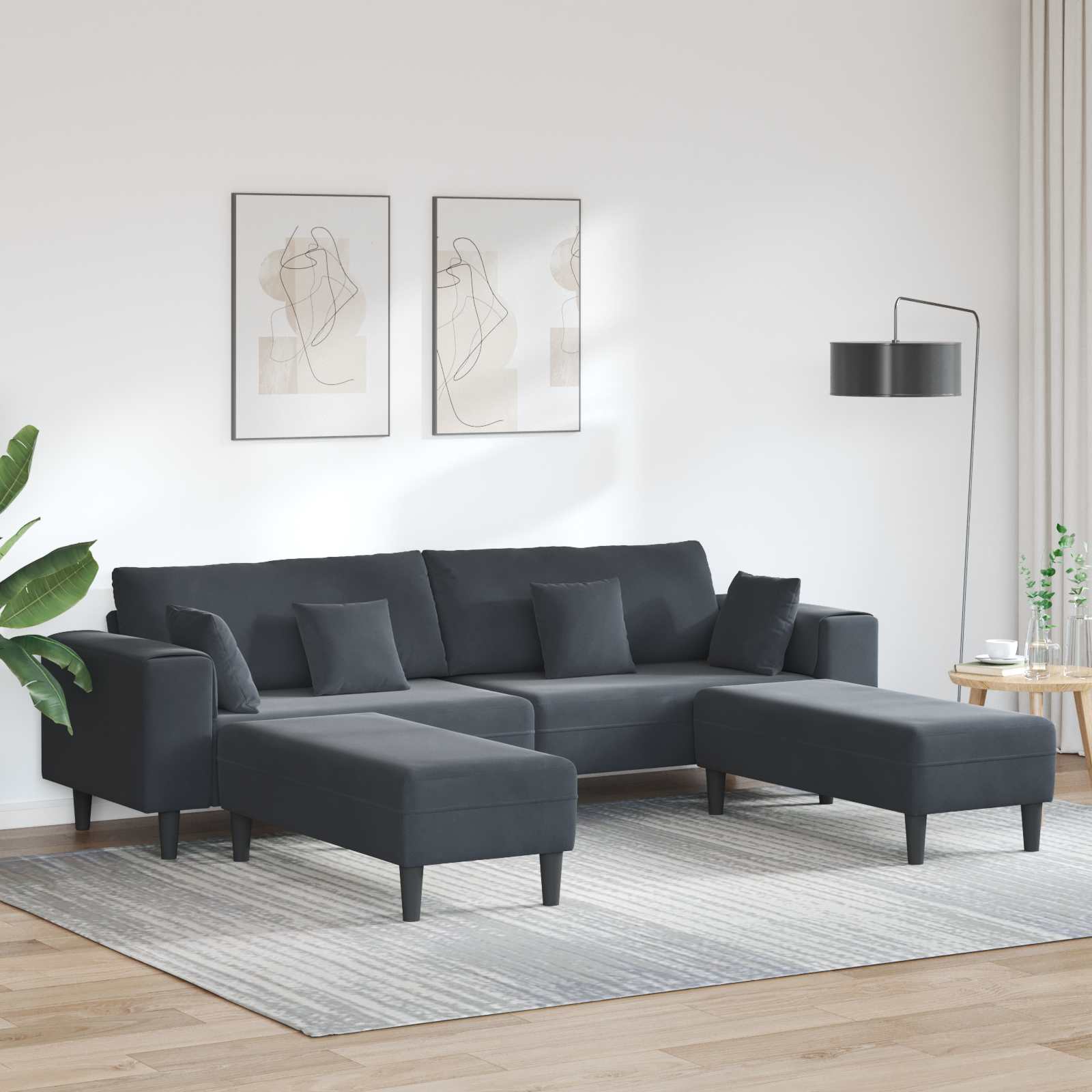 Sofa 3 stk. Dunkelgrau Samt