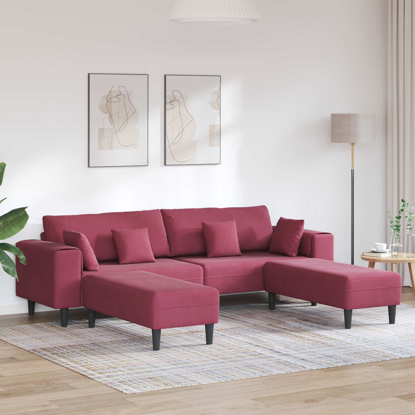 Sofa 3 stk. Weinrot Samt