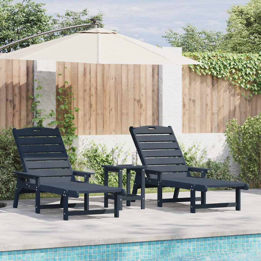Sonnenliege 3 stk. Polyethylen Marineblau