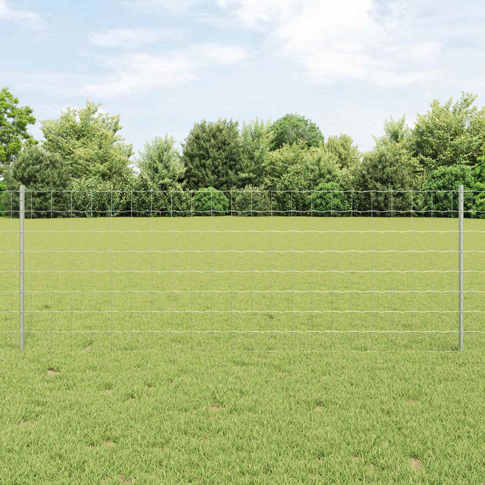Euro-Zaun mit Pfosten 25 x 0,8 m Verzinkter Stahl Silber Netz
