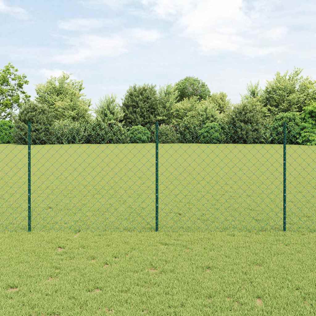 Maschendrahtzaun mit Pfosten 25 x 1 m Verzinkter Stahl Grün