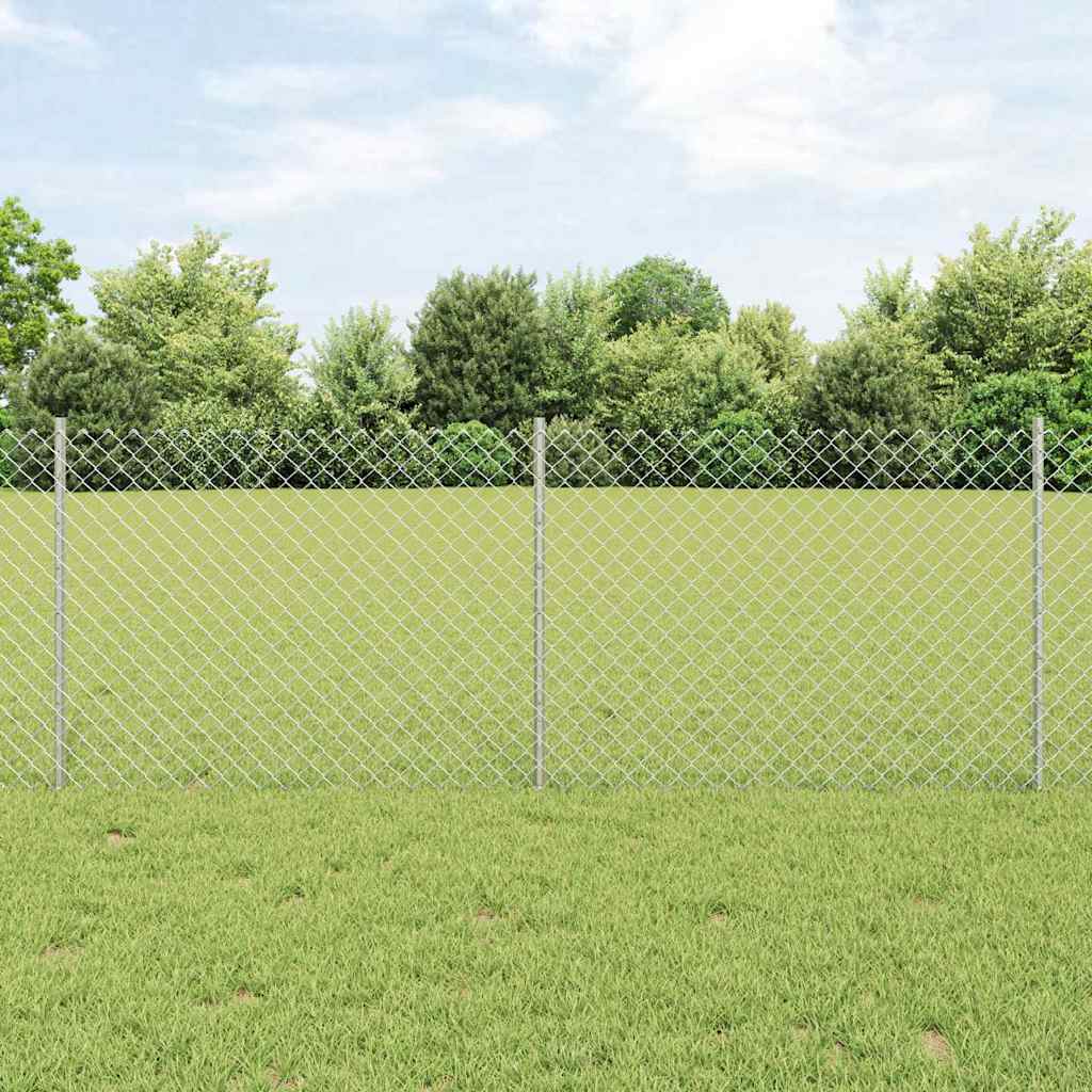 Maschendrahtzaun mit Pfosten 10 x 0,8 m Verzinkter Stahl Silber