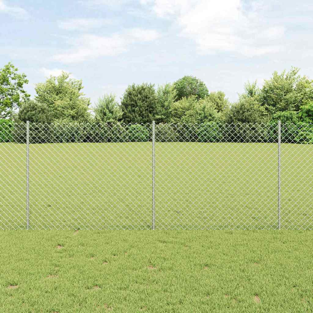 Maschendrahtzaun mit Pfosten 10 x 1 m Verzinkter Stahl Silber