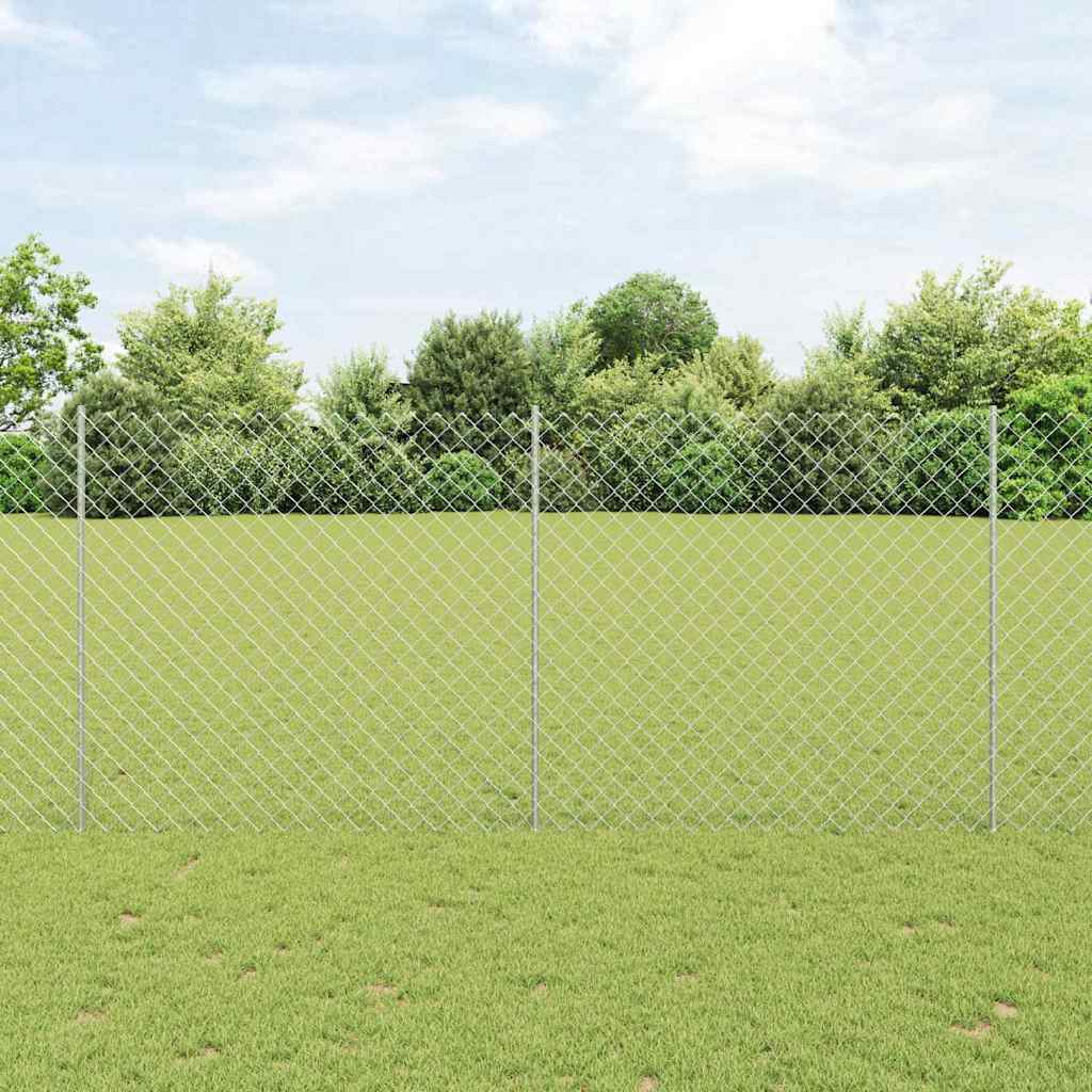 Maschendrahtzaun mit Pfosten 10 x 1,4 m Verzinkter Stahl Silber
