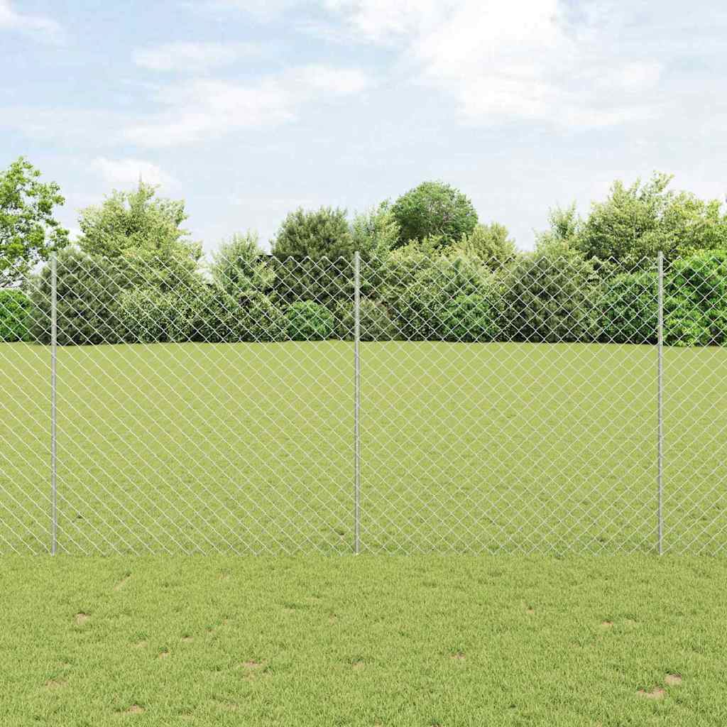 Maschendrahtzaun mit Pfosten 10 x 1,5 m Verzinkter Stahl Silber