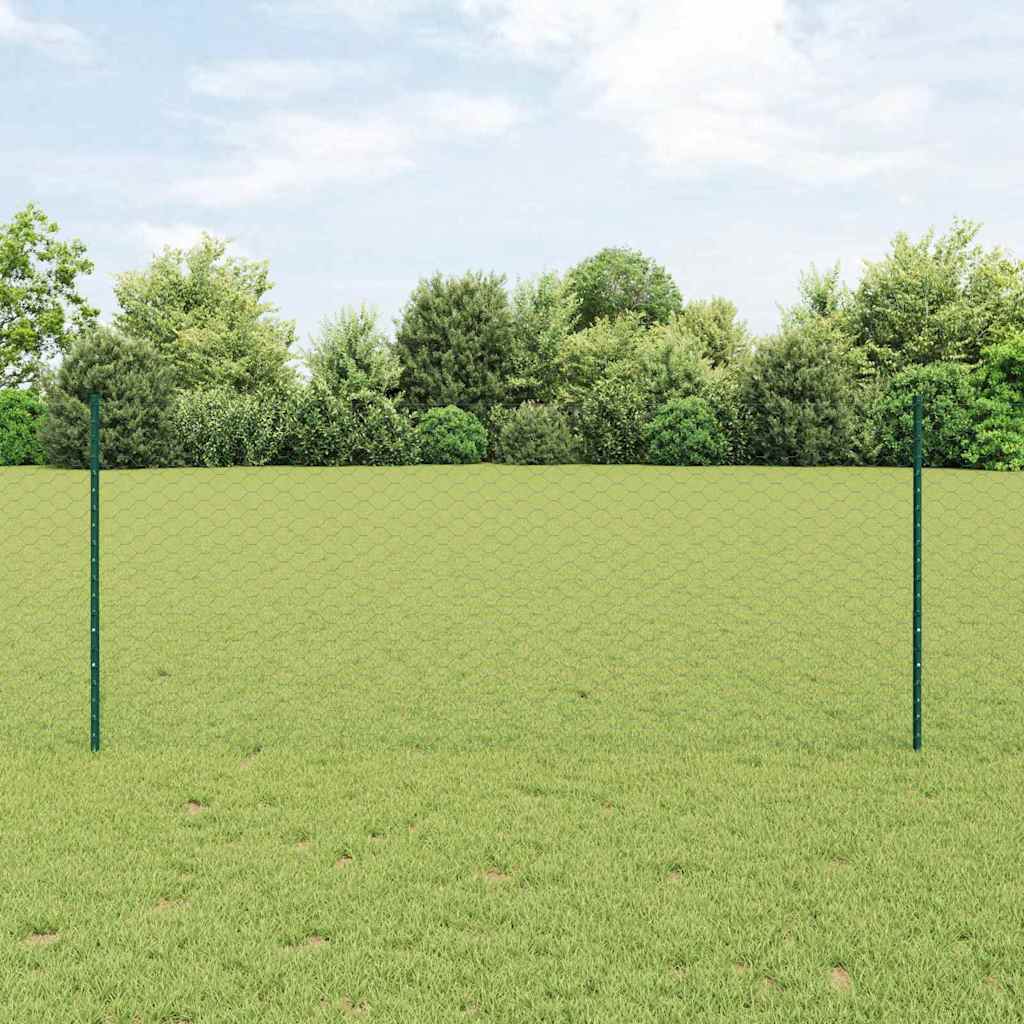 Sechseckzaun mit Pfosten 50 x 1 m PVC-beschichteter Stahl Grün