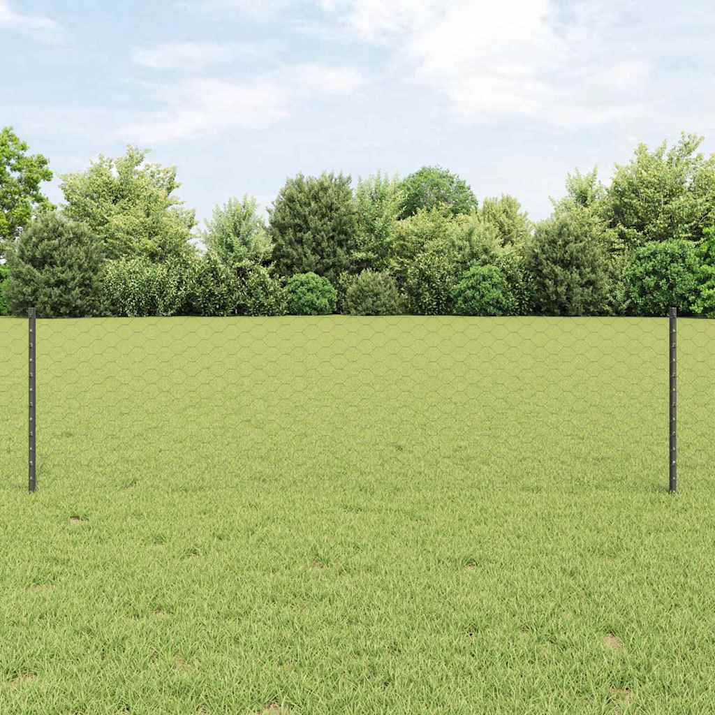 Sechseckzaun mit Pfosten 25 x 0,6 m PVC-beschichteter Stahl