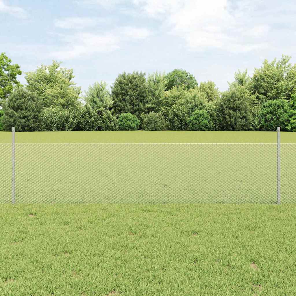 Sechseckzaun mit Pfosten 10 x 0,5 m Verzinkter Stahl Silber