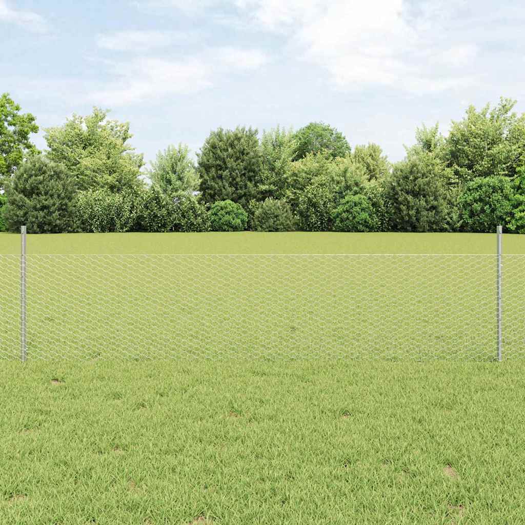Sechseckzaun mit Pfosten 10 x 0,5 m Verzinkter Stahl Silber
