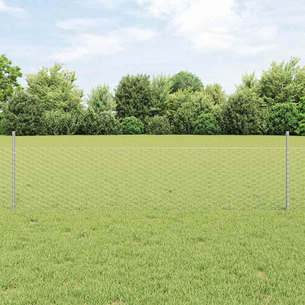 Sechseckzaun mit Pfosten 10 x 0,5 m Verzinkter Stahl Silber