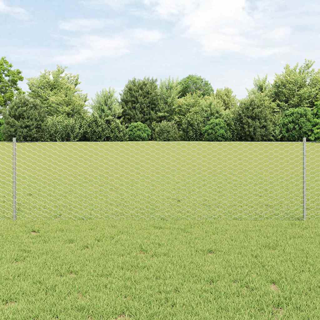 Sechseckzaun mit Pfosten 10 x 0,6 m Verzinkter Stahl Silber