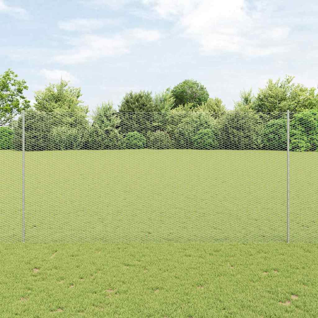 Sechseckzaun mit Pfosten 10 x 1,6 m Verzinkter Stahl Silber