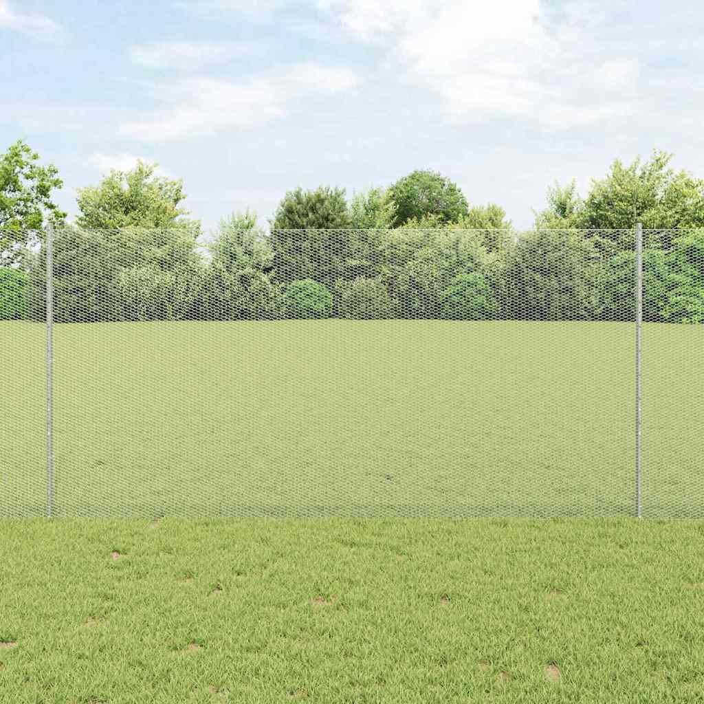 Sechseckzaun mit Pfosten 25 x 1,2 m Verzinkter Stahl Silber