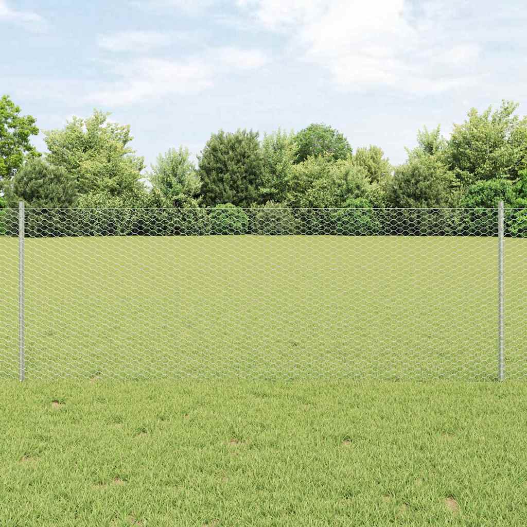 Sechseckzaun mit Pfosten 50 x 0,8 m Verzinkter Stahl Silber