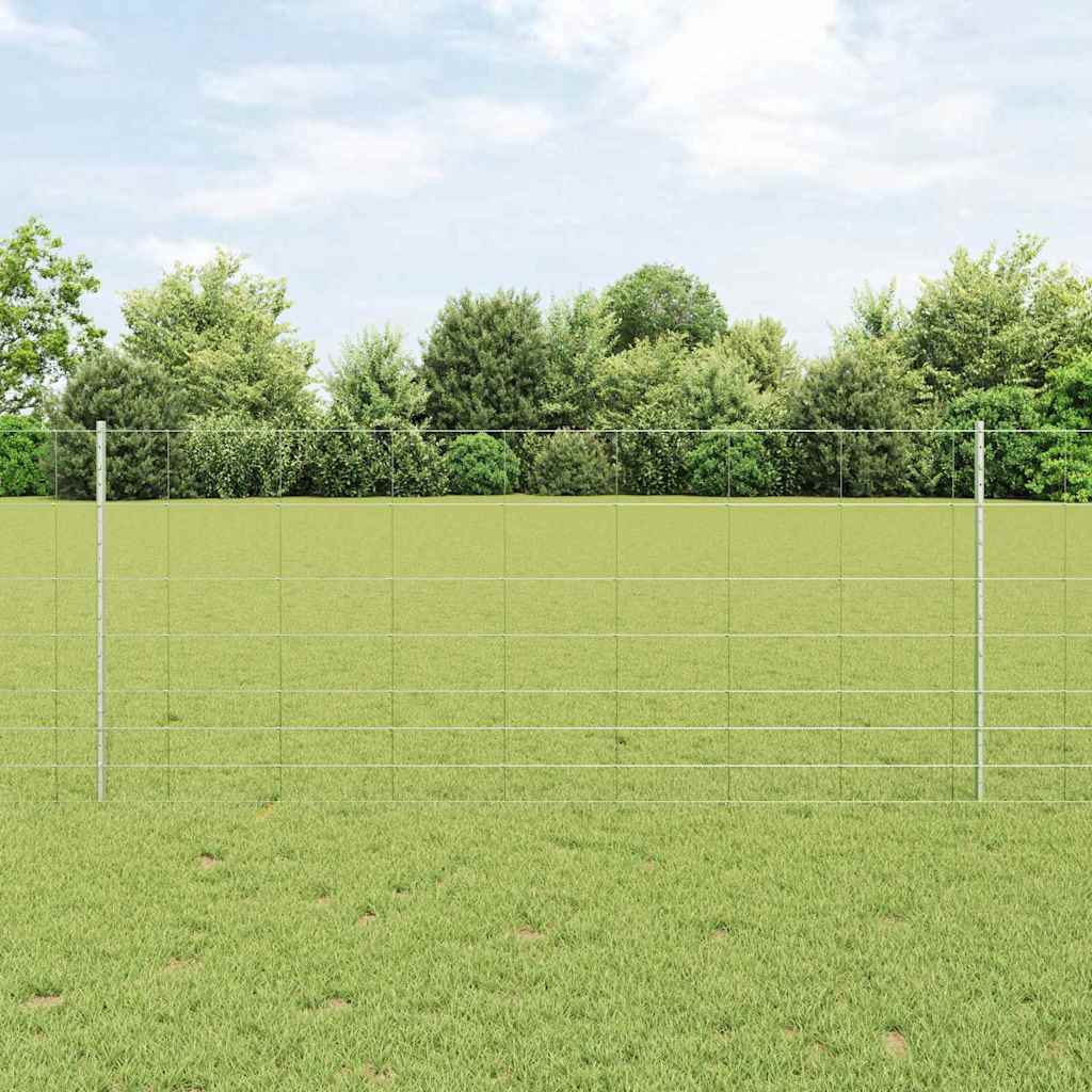 Wildzaun mit Pfosten 50 x 1 m Verzinkter Stahl Silber Netz