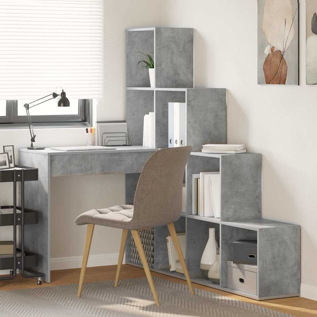 Eck-Schreibtisch mit Regal Betongrau 101,5 x 149,5 x 149,5 cm