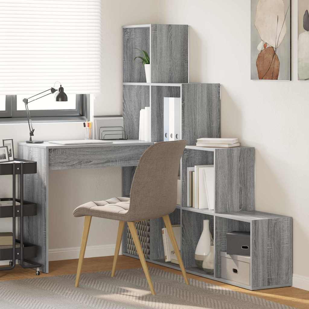 Eck-Schreibtisch mit Regal Sonoma-Grau 101,5 x 149,5 x 149,5 cm