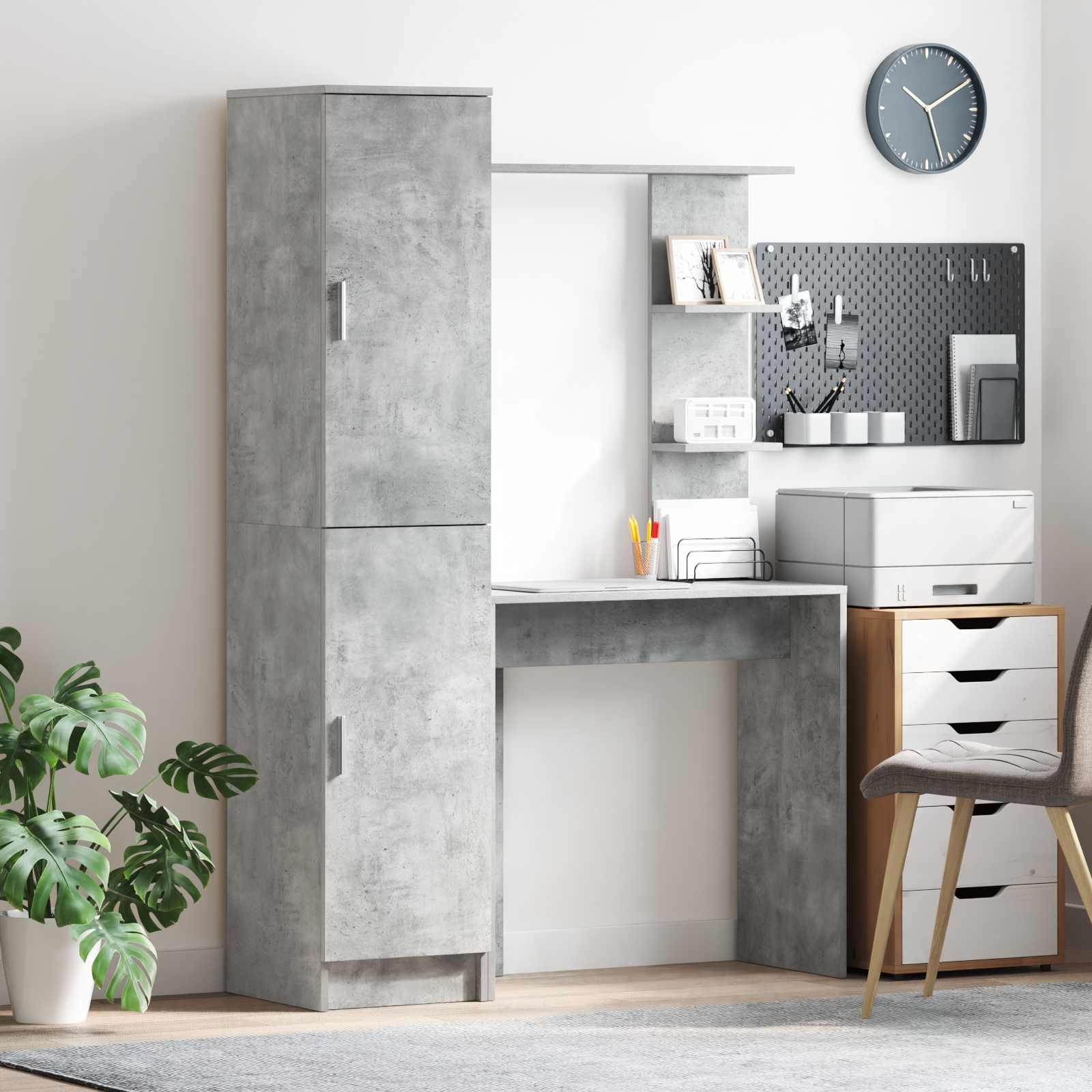 Schreibtisch mit Regal mit Speicher mit Tür 2 Stk. Betongrau