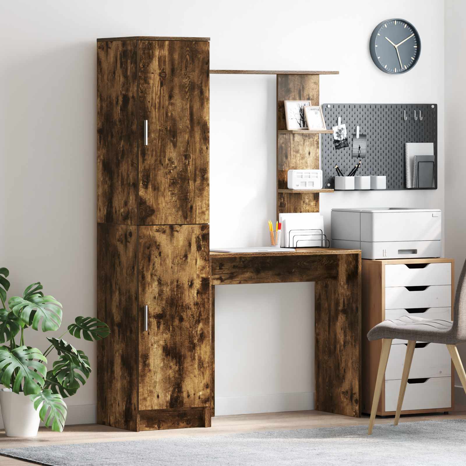 Schreibtisch mit Regal mit Speicher mit Tür 2 Stk. Räuchereiche