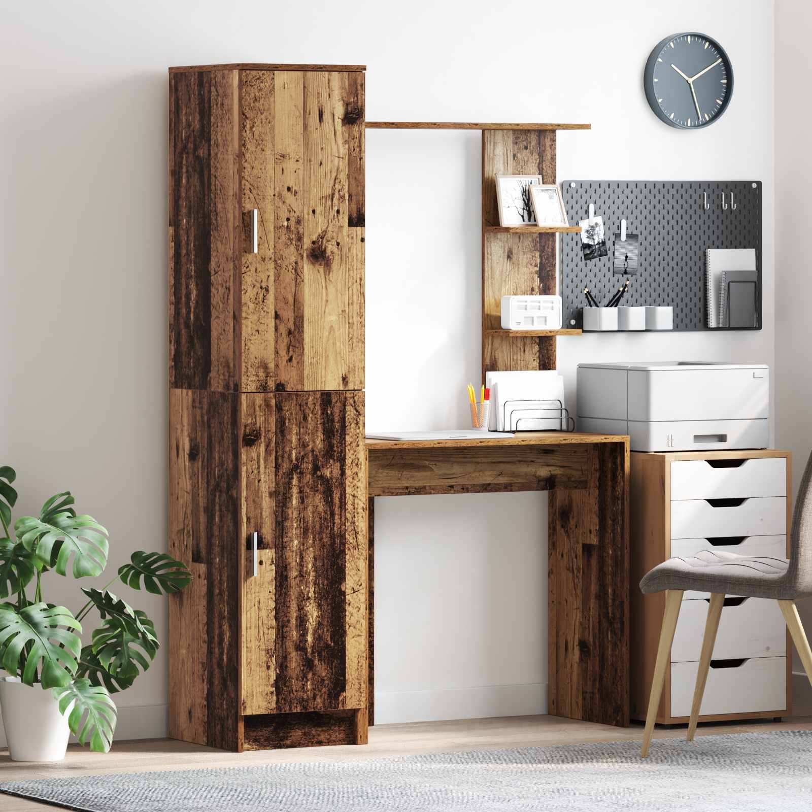 Schreibtisch mit Regal mit Speicher mit Tür 2 Stk. Altholz