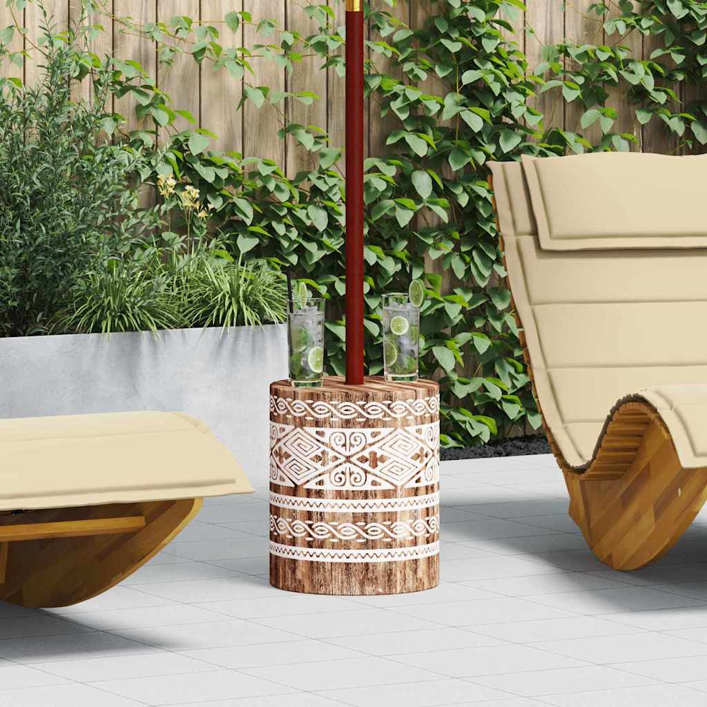Sonnenschirmständer 23 kg Weiß gewaschen Massivholz Zylindrisch
