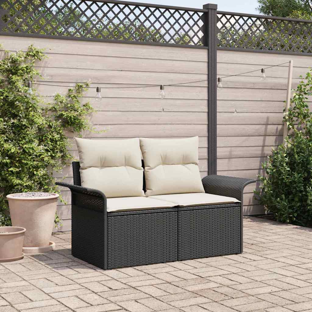 Gartensofa mit Kissen Schwarz 141 x 62 x 69cm Poly-Rattan