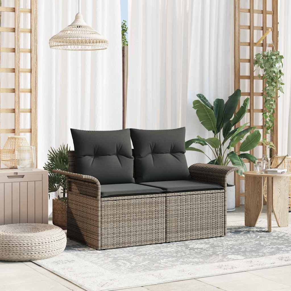 Gartensofa mit Kissen Grau 141 x 62 x 69cm Poly-Rattan
