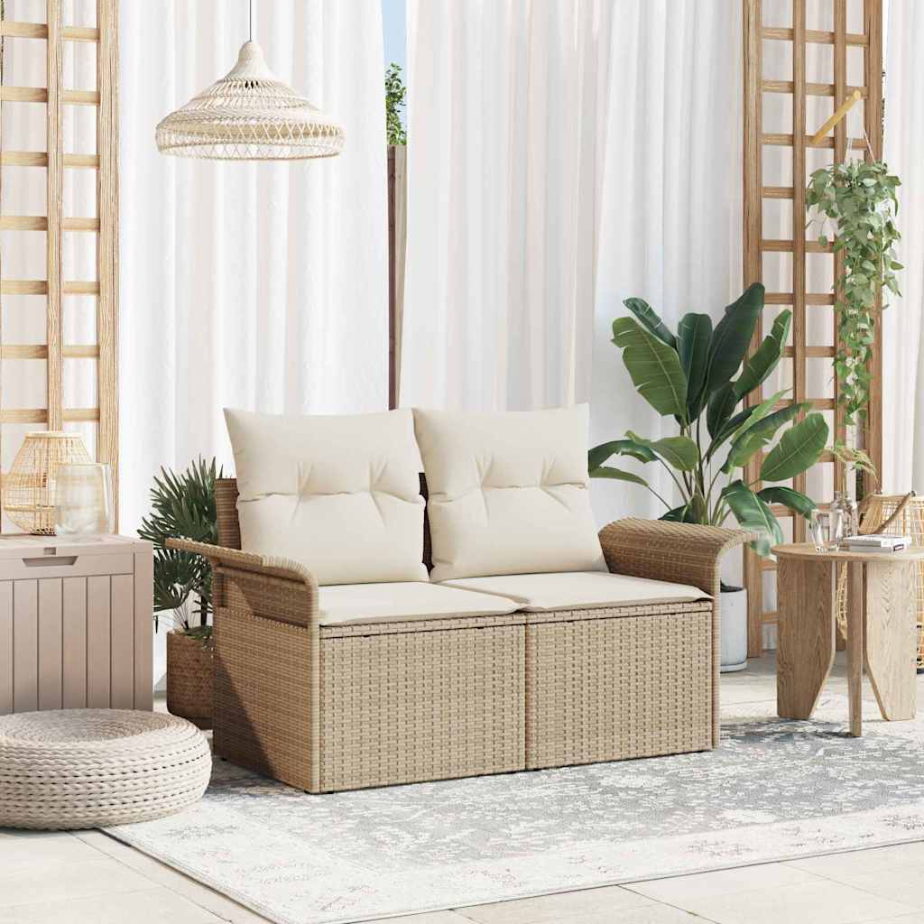 Gartensofa mit Kissen Beige 141 x 62 x 69cm Poly-Rattan
