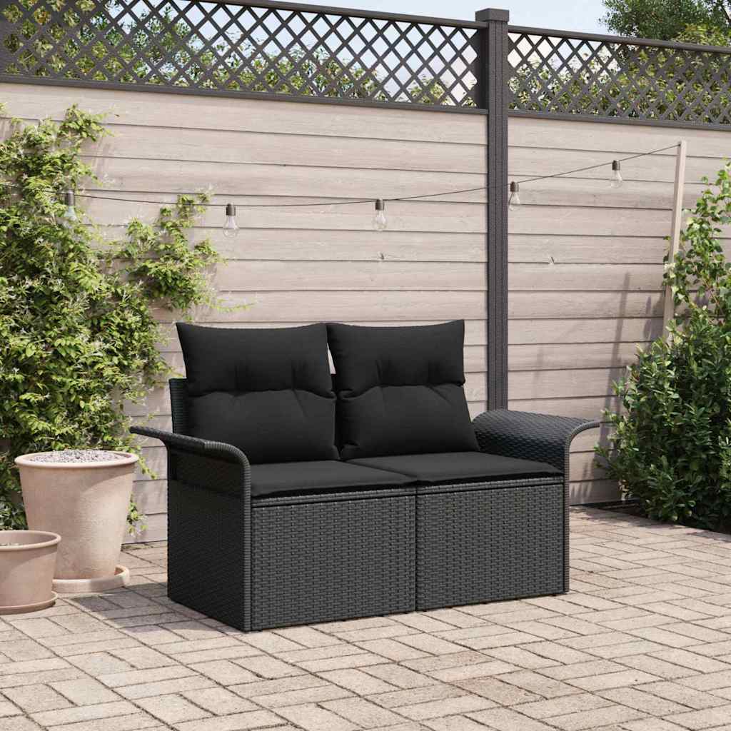 Gartensofa mit Kissen Schwarz 141 x 62 x 69cm Poly-Rattan