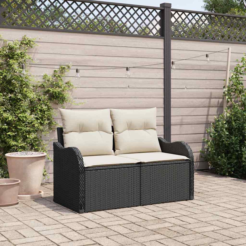 Gartensofa mit Kissen Schwarz 121 x 62 x 69cm Poly-Rattan