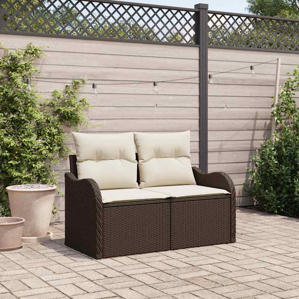 Gartensofa mit Kissen Braun 121 x 62 x 69cm Poly-Rattan