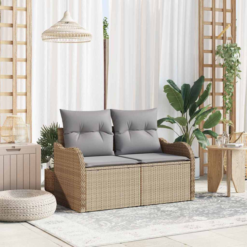 Gartensofa mit Kissen Beige 121 x 62 x 69cm Poly-Rattan