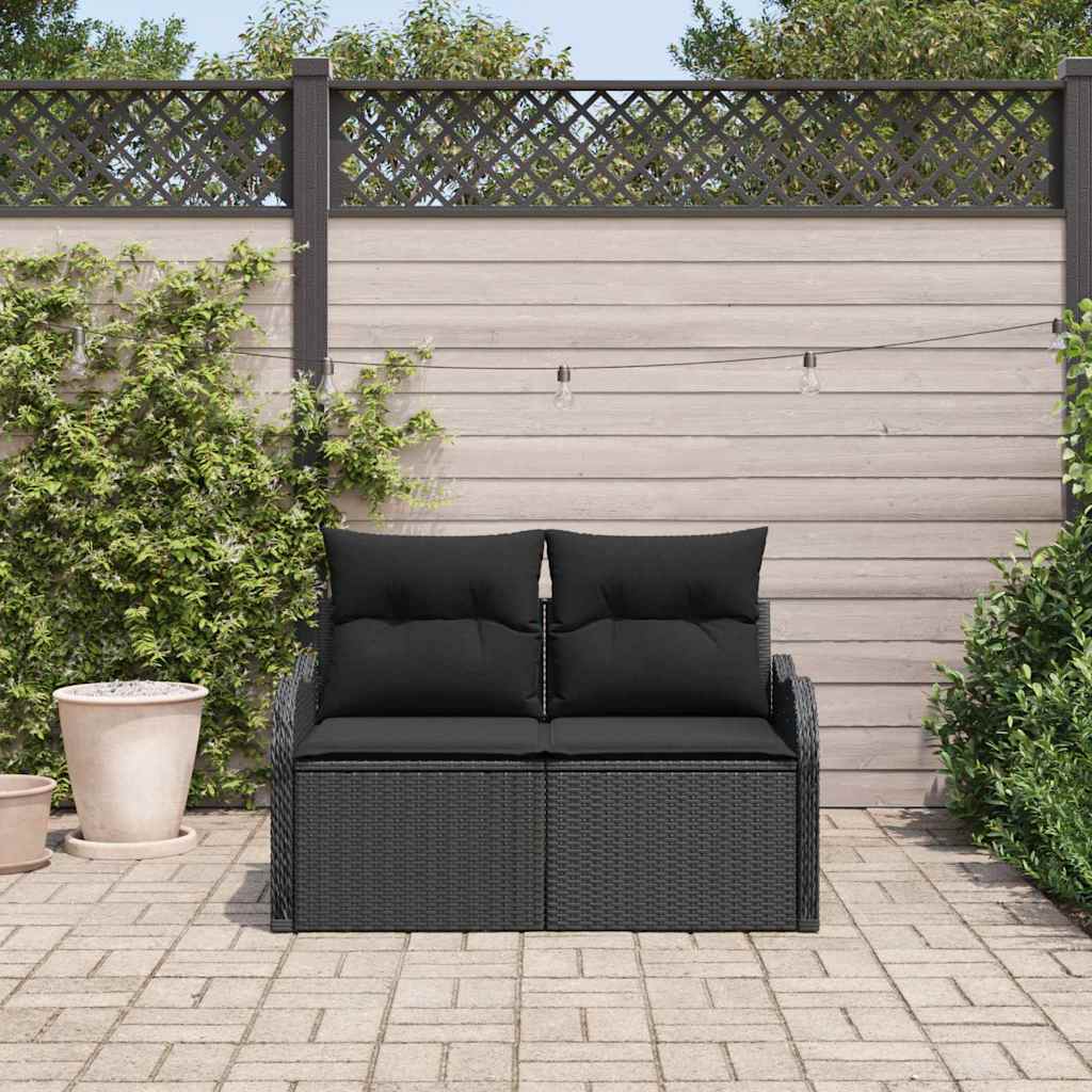 Gartensofa mit Kissen Schwarz 121 x 62 x 69cm Poly-Rattan