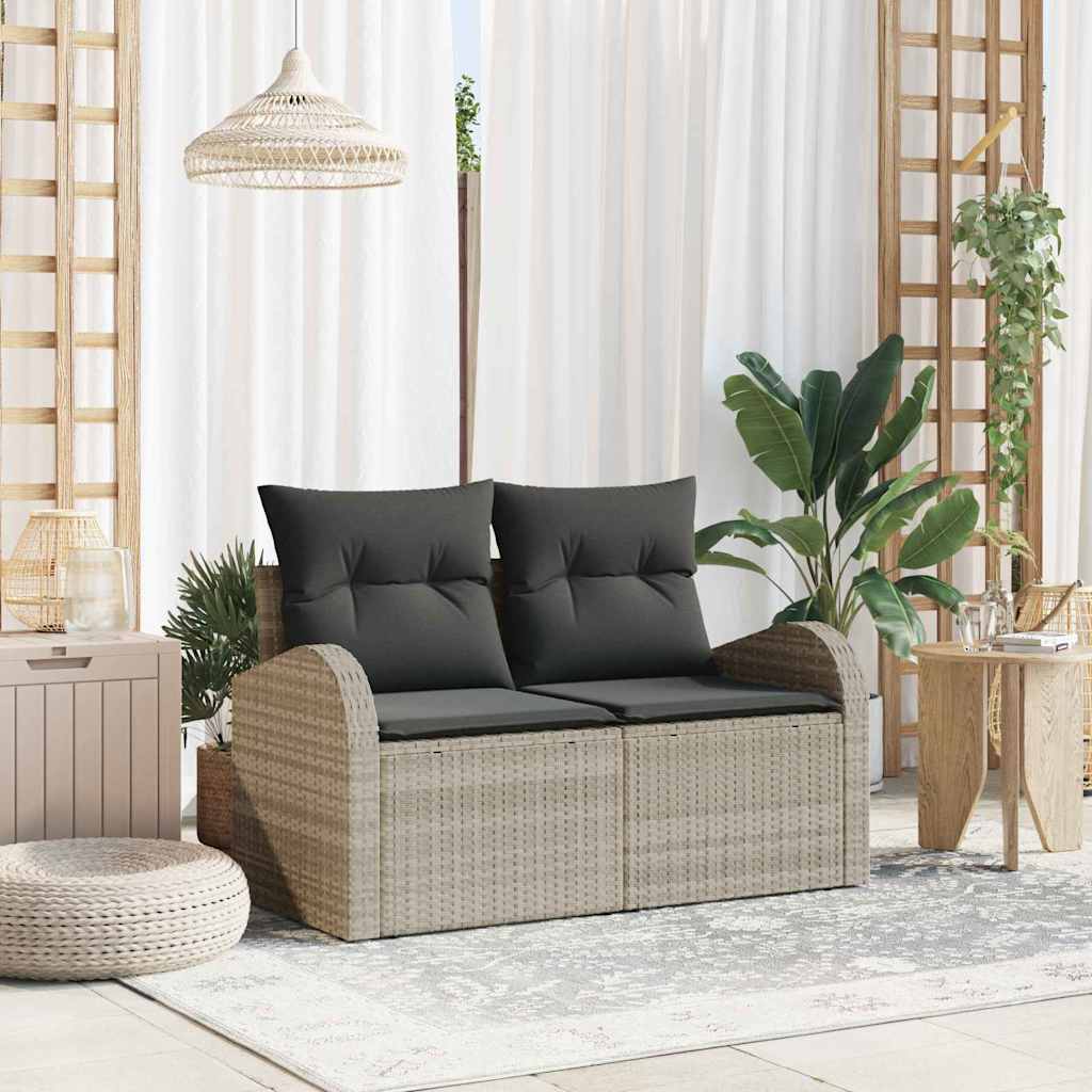 Gartensofa mit Kissen Hellgrau 124 x 62 x 69cm Poly-Rattan