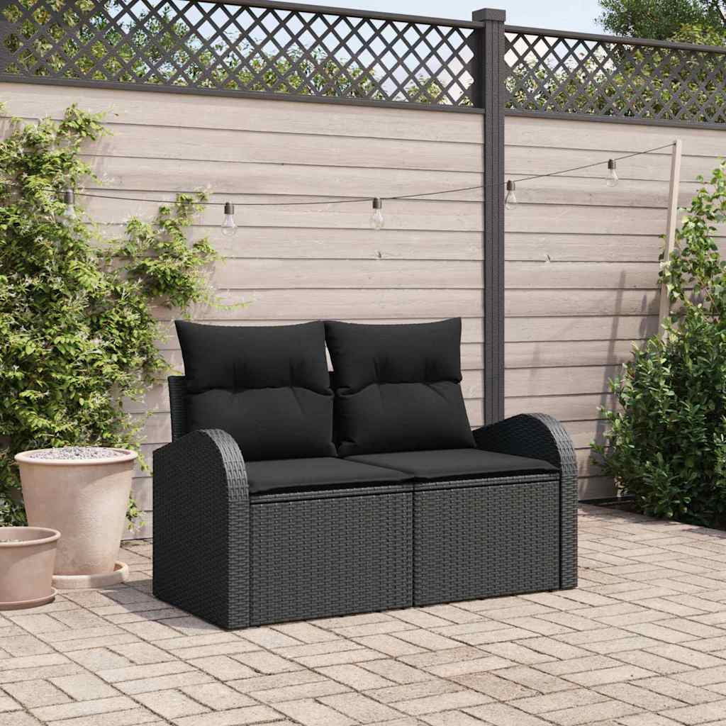 Gartensofa mit Kissen Schwarz 124 x 62 x 69cm Poly-Rattan