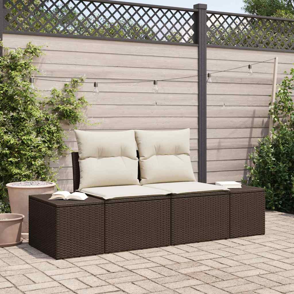 Gartensofa mit Kissen Braun 184 x 62 x 69 cm Poly-Rattan