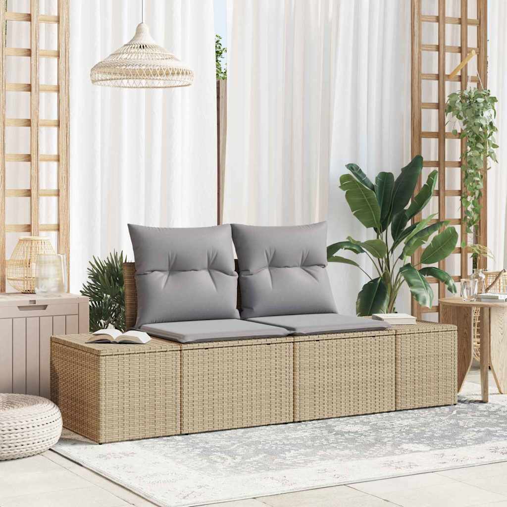 Gartensofa mit Kissen Beige 184 x 62 x 69 cm Poly-Rattan