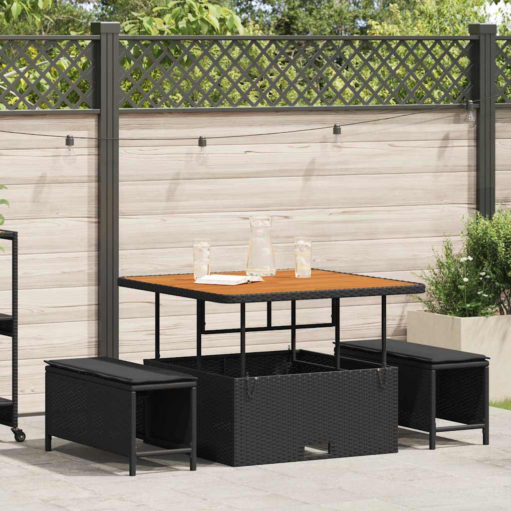 Garten Essgruppe 3 stk. Schwarz Poly-Rattan