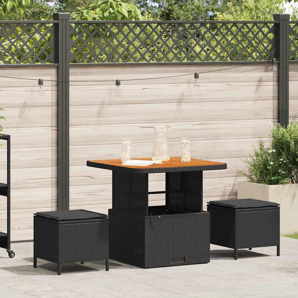 Garten Essgruppe 3 stk. Schwarz Poly-Rattan