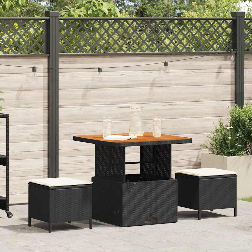 Garten Essgruppe 3 stk. Schwarz Poly-Rattan