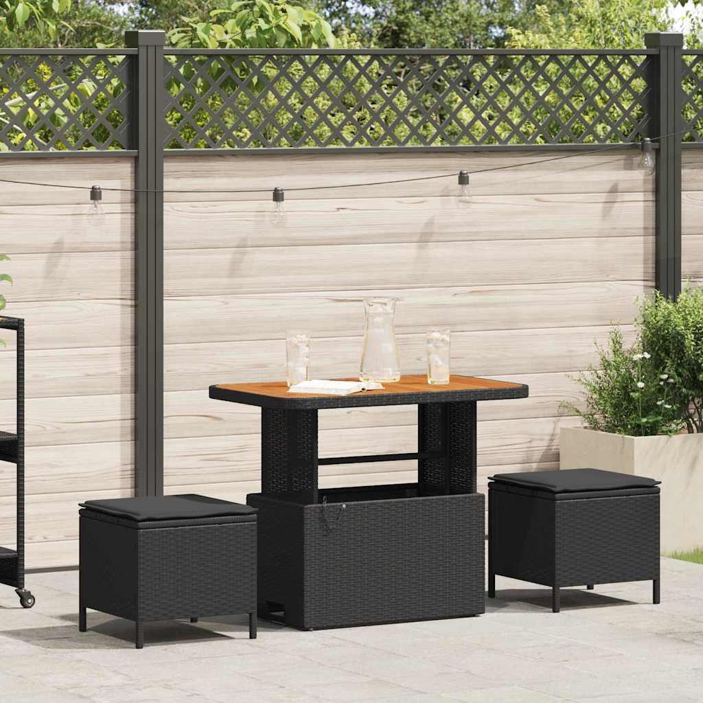 Garten Essgruppe 3 stk. Schwarz Poly-Rattan
