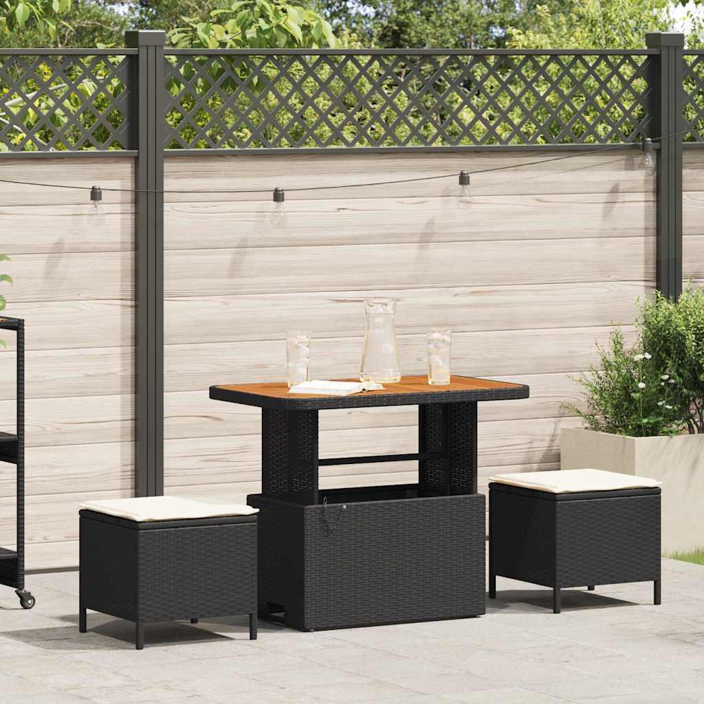 Garten Essgruppe 3 stk. Schwarz Poly-Rattan