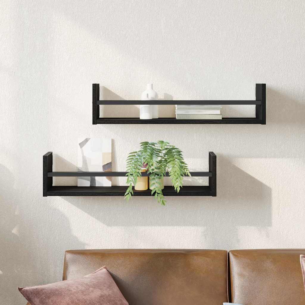 Wandregal 2 stk. Schwarz Eichen-Optik 60 x 16 x 14 cm