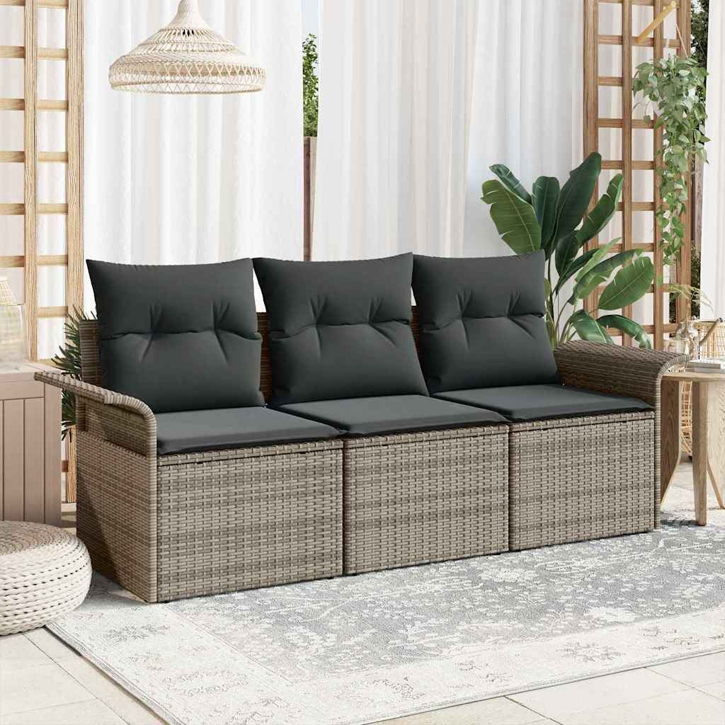 Sofa Set 3 stk. 3-Sitzanzahl Grau Poly-Rattan