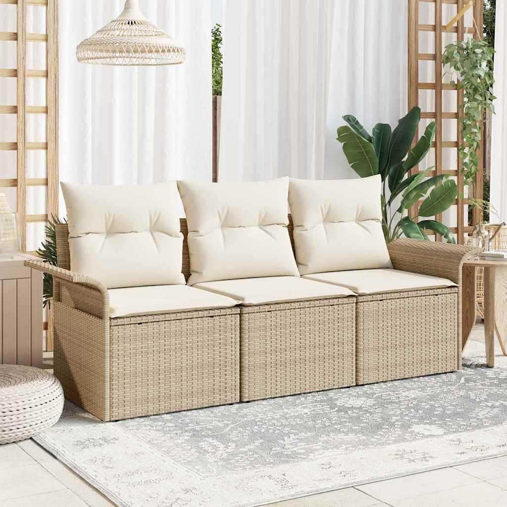 Sofa Set 3 stk. 3-Sitzanzahl Beige und Creme Poly-Rattan