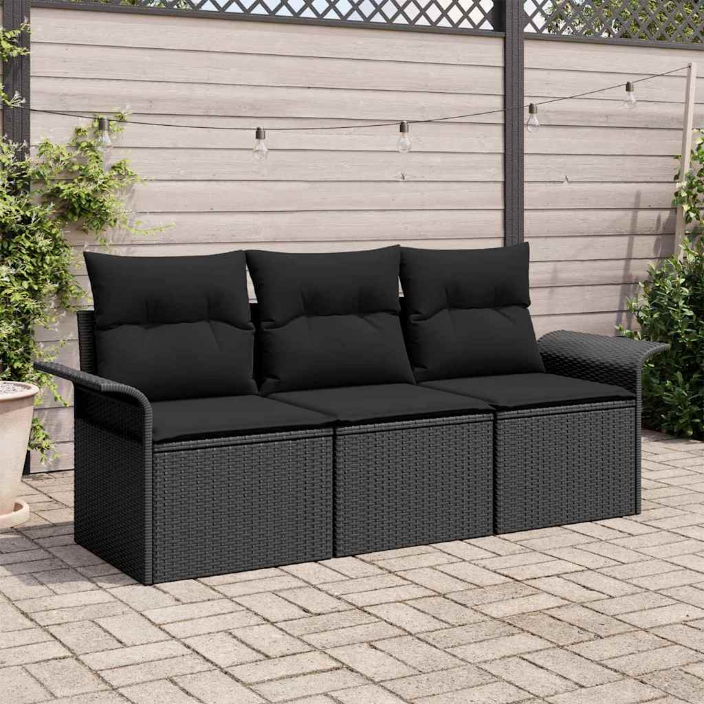 Sofa Set 3 stk. 3-Sitzanzahl Schwarz Poly-Rattan
