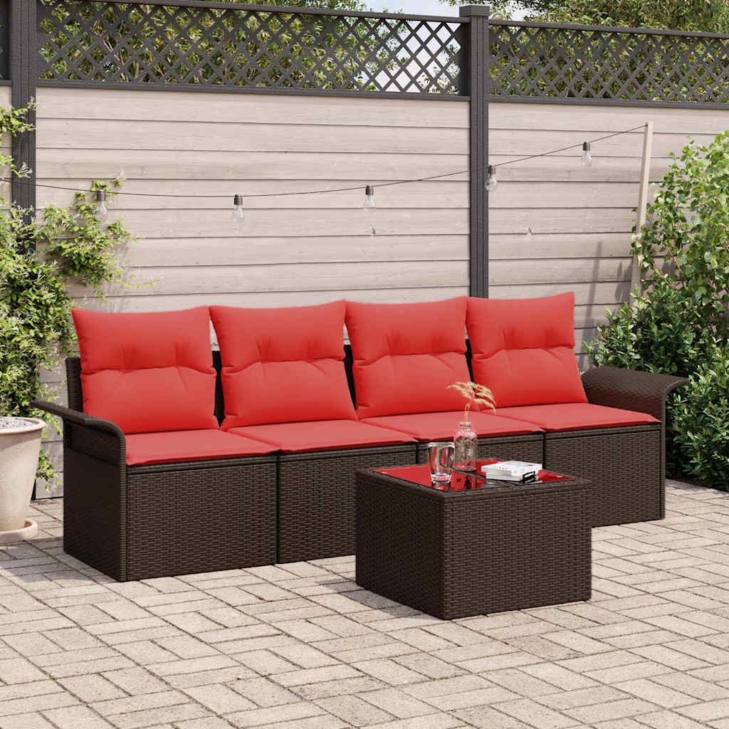 Sofa Set 5 stk. Braun Poly-Rattan