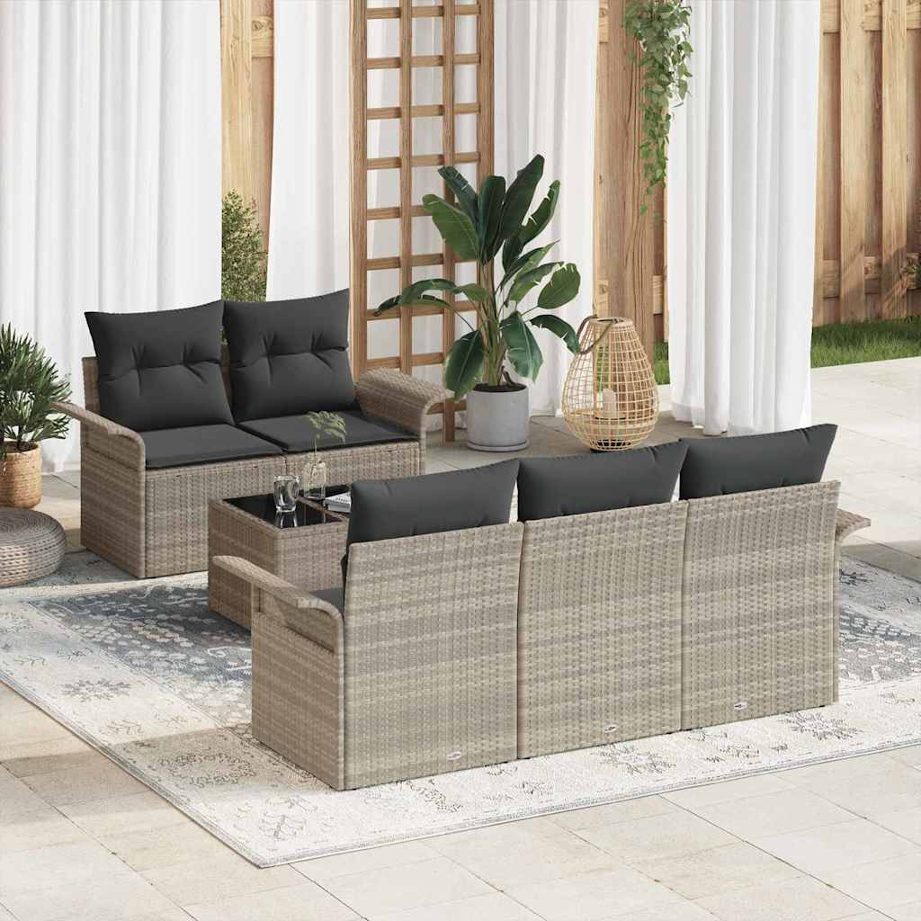 Sofa Set 6 stk. Hellgrau Poly-Rattan