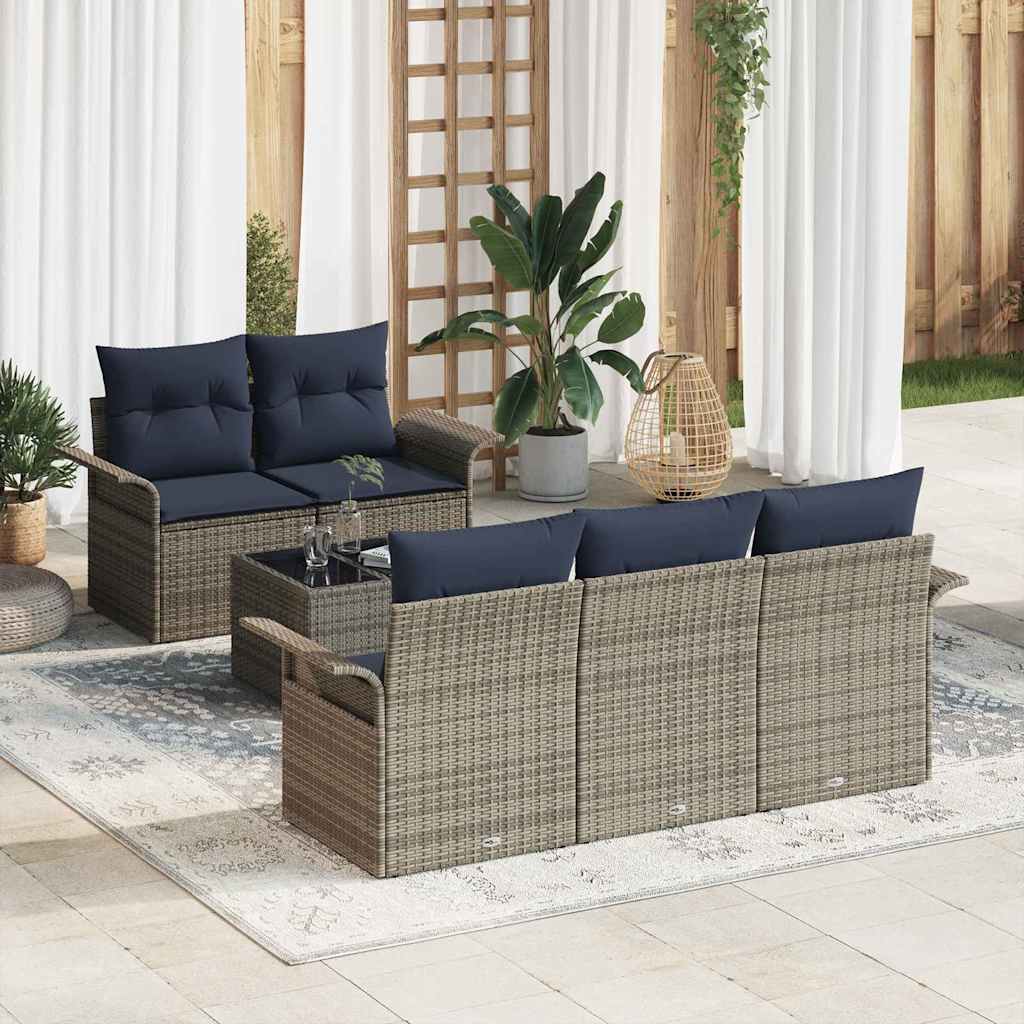 Gartensofa-set 6 stk. Grau Poly-Rattan